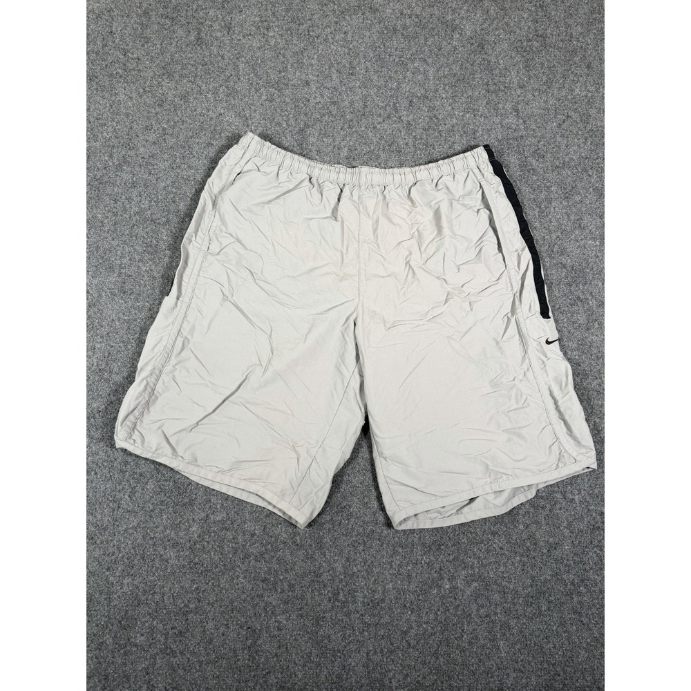 Vintage Nike Shorts Mens XXL Gray Nylon Lined Swoosh‎ Silver Label Y2K